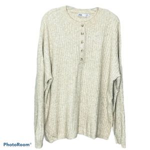 COPY - Zara Women Oatmeal Henley Sweater L NEW